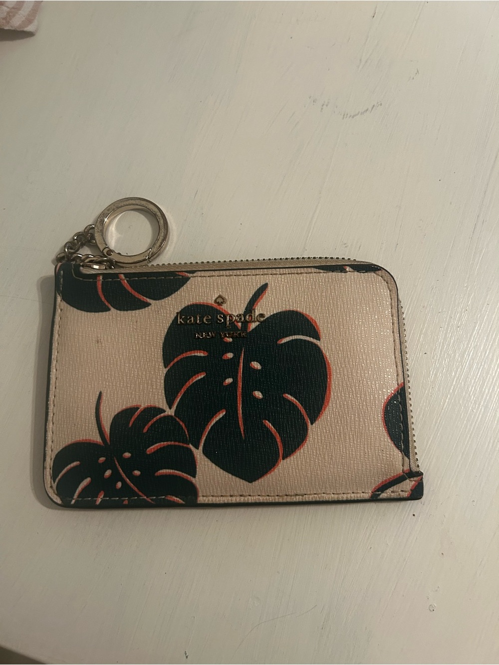 kate spade Pink Floral Monstera Zip Card Holder with Keyring